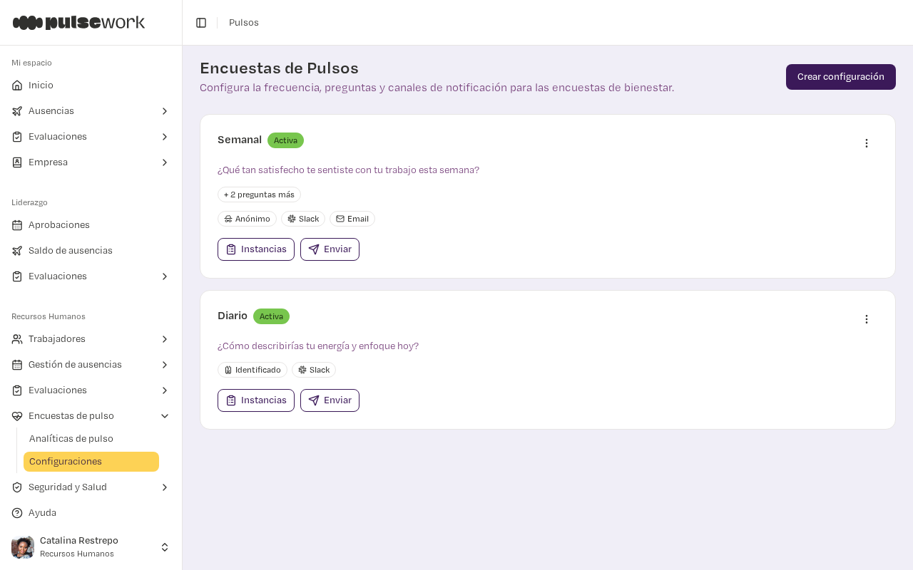 Encuestas de pulso en PulseWork (desktop)